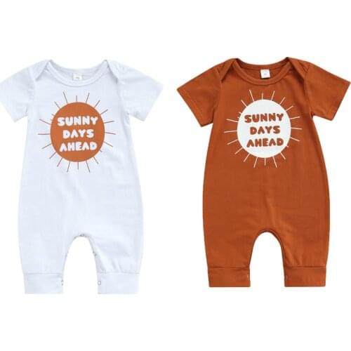 2021-04-20 Lioraitiin 0-18M Infant Baby Boy Girl Summer Romper Letter Printed Short Sleeve O-Neck Jumpsuit 2Styles