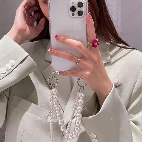 Cute double Pearls Wrist Chian case For iPhone 12Pro 11Pro MAX 7 8 Plus XR XS 12 Mini SE 2020 Crossbody Strap Necklace Cases