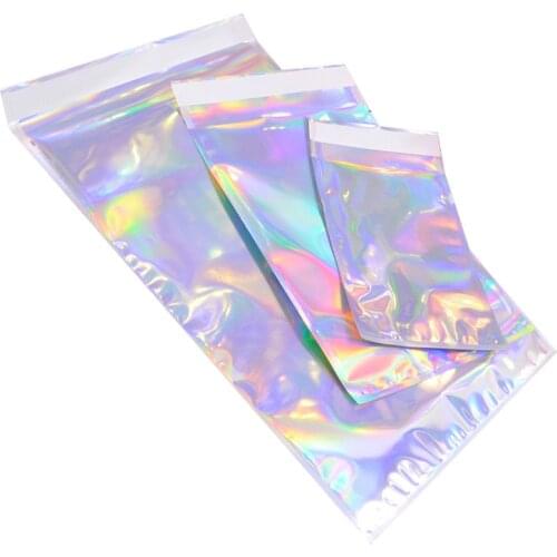 100pcs cosmetic bag transparent holographic laser mini aluminum foil zipper lock bag thickened laser ziplock bag sealed bag