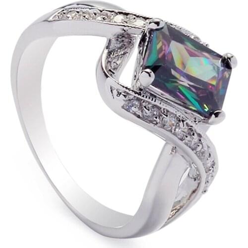 Fleure Esme Punk wedding fashion rings for womens clothing accessories dropshipping Rainbow Cubic Zirconia Rhodium Plated R788G