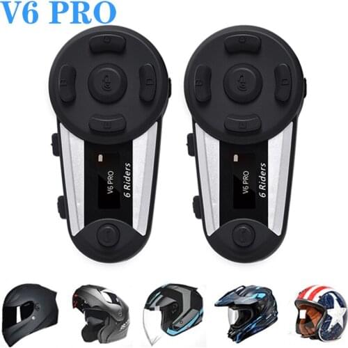 2 Pcs V6 Plus Pro OLED Waterproof Motorcycle Bluetooth Helmet Intercom Headset 6 Riders 1200M Moto Intercomunicador FM Radio