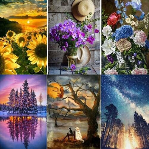 30x40cm 5D DIY Diamond Painting Sunset Flower Full 9pcs style Round Drill Mosaic Wall Art Picture of Rhinestone Home Decoration