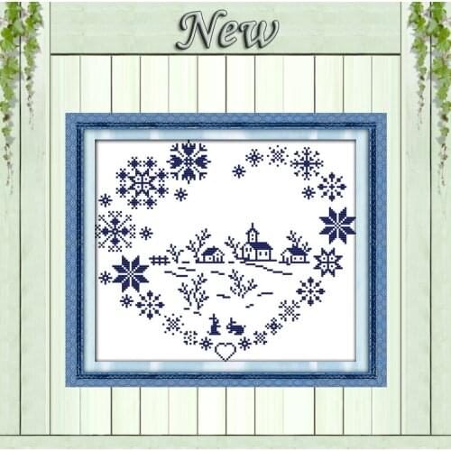 Love village scenery heart cartoon painting counted printed on canvas DMC 14CT 11CT Cross Stitch Needlework Sets Embroidery kits