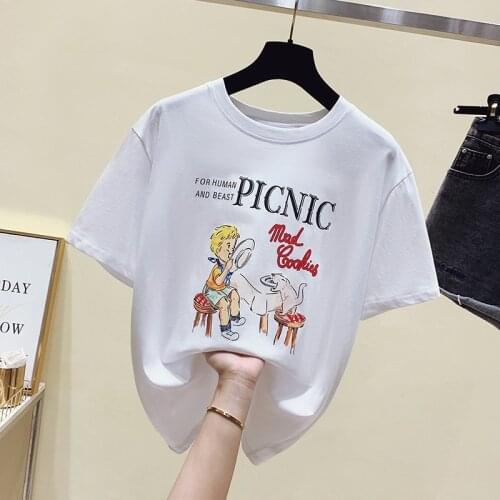 New Korean Cartoons printing Summer Fashion T Shirt Women Tops Loose Short sleeve Women Tshirt 2021 women shirts