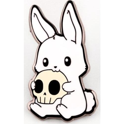 Adorable Gothic Rabbit Hold Skull Hard Enamel Pin Kawaii Cartoons Animal Pastel Bunny Medal Brooch Jewelry Unique Halloween Gift