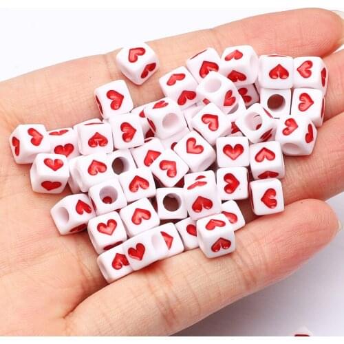 Wholesale Red Love Heart Acrylic Beads Square Cube Loose Spacer Beads For Jewelry Making Diy Bracelet Necklace Charm 6mm