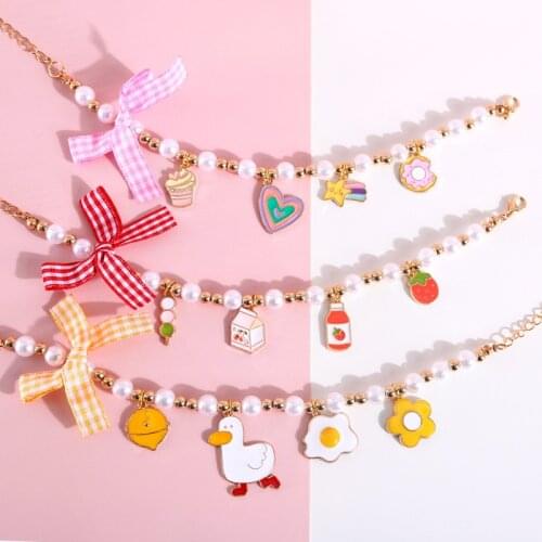 Pet Dog Pearls Necklace Collar with Bling Charm Cute Puppy Wedding Jewelry Accessories for Female Dogs Cats