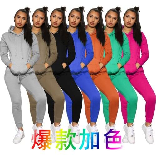 Sexy baby 001 Winter womens clothing casual solid color hooded sweater sports long-sleeved two-piece suitYF