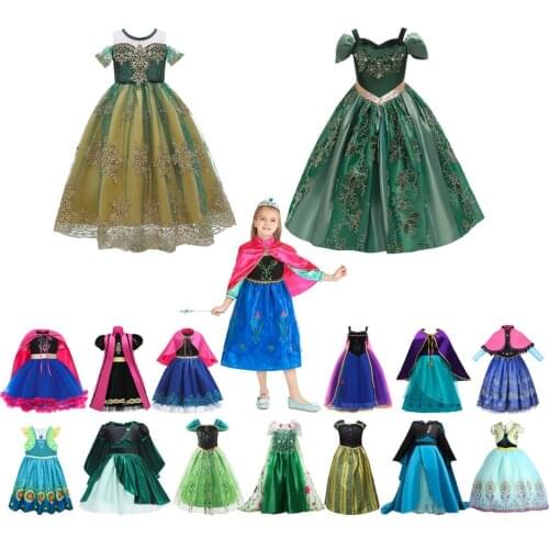 Anna Green Princess Dress for Baby Girl Embroidery Shoulderless Floral Anna Party Dress Kid Cosplay Clothes Summer Fancy Costume