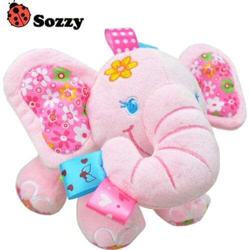 24cm Baby Rattles Pink Blue Elephant with sound Cute Animals Infant Baby Crib Stroller Toy Plush Newborn Bed Play Doll B0979
