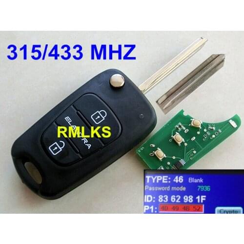 RMLKS 3 Buttons 315MHz 433Mhz Remote Key Fob For Hyundai Elantra 2006 2007 2008 2009 2010 Left Blade ID46 Chip