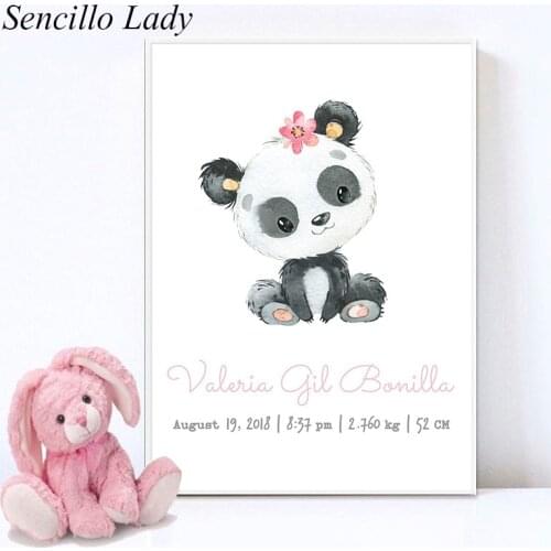 Baby Birth Custom Poster Panda Animal Nursery Canvas Print Wall Art Painting Nordic Kid Decoration Picture Girl Bedroom Decor