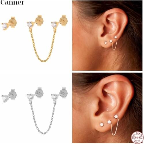 925 Sterling Silver Stud Earrings AAAAA Zircon Chain Piercing Earrings For Women Girls Engagement Pendientes Fine Jewelry W4