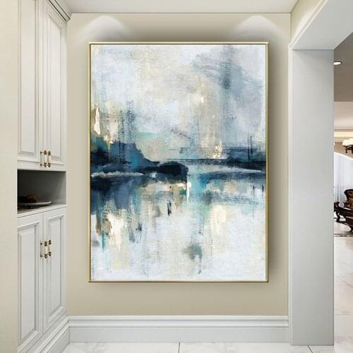 Nordic Home Decoration Painting 100% Hand-painted Oil Painting Abstract Seine Scenery Gold Foil Outline Canvas Painting Wall Art
