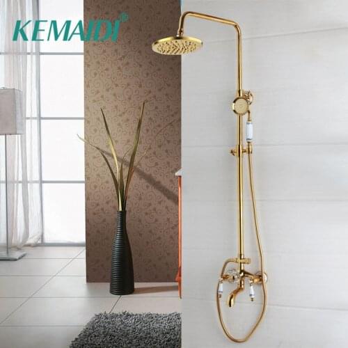 KEMAIDI Bathroom Shower Faucet Shower Head Gold Stainless Steel Wall Mount W/ Hand Shower Para Bath Shower Mixer Water Tap