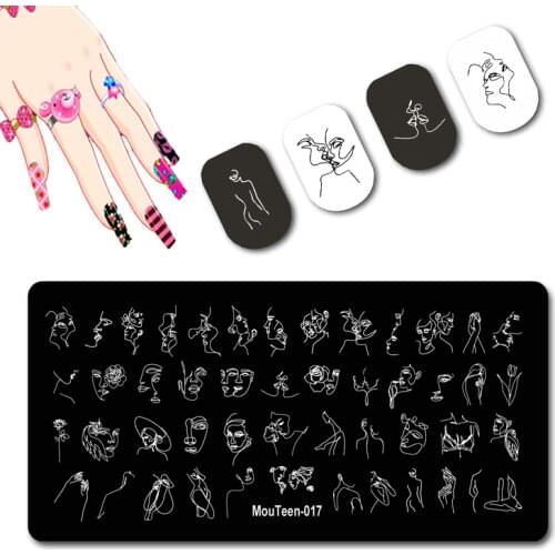 Simple Line Nails Printing Stencil People Profile Nails Art Stamp Yong Lady Nails Plate Side Face Image Nail Stamper Plate #017