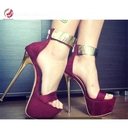 Original Intention Super Popular Metal Ankle Wide Lace Pumps Woman Stylish Peep Toe Thin High Metal Heels Shoes Woman Plus Size