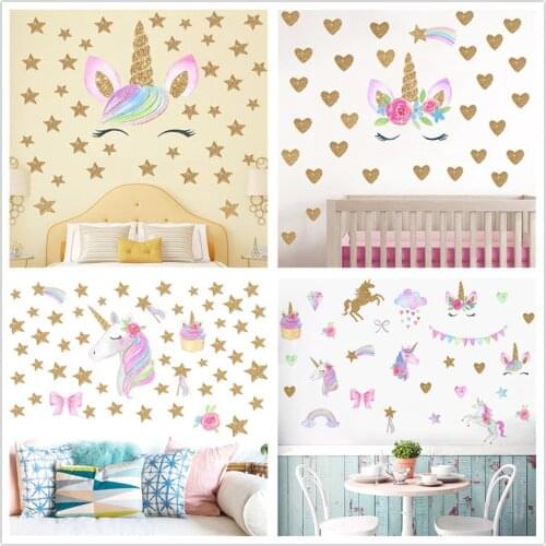 Smile Unicorn Wall Sticker for Kids Room Nursery Vinyl DIY Self Adhesive Wallpaper Decoration Paper Mural Art Decals Home Design