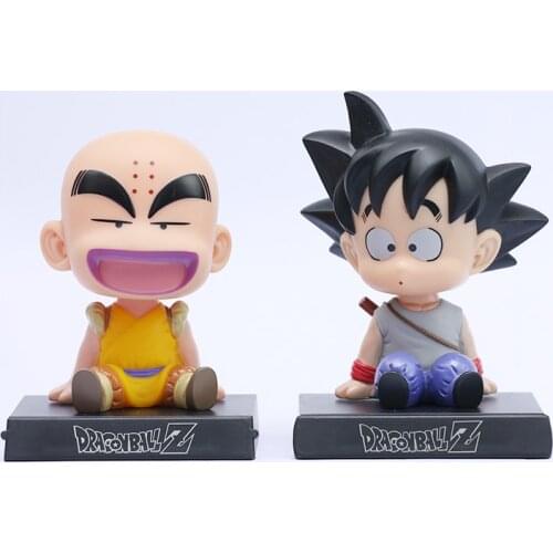 [Funny] 2pcs/lot Anime Dragon Vegeta DBZ wukong and Kuririn Shaking head figure model Car ornament Mobile phone holder toy gift
