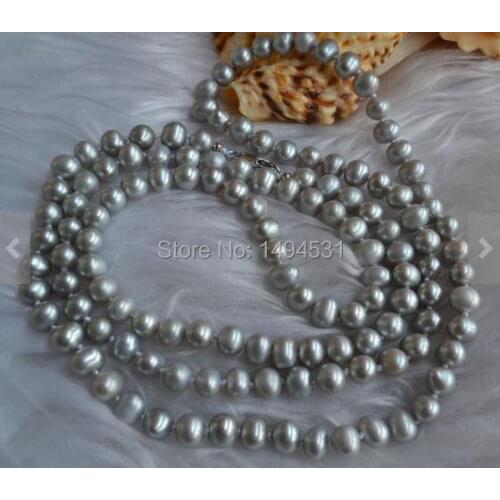 Wholesale Pearl Jewelry , Long 34 Inches 6-7mm Gray Color Genuine Freshwater Pearl Necklace , Bridesmaids Wedding Jewelry