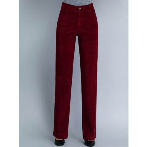 Women Fashion Autumn Winter Straight Pants Corduroy Pants High Waist Pants Casual Female Trousers Leisure Solid Pants