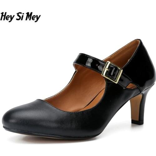 HSM stiletto 6cm Med Thin High heels Ankle strap Round Toe shoes woman wedding pumps ladies Crossdresser sapato feminino 36-48