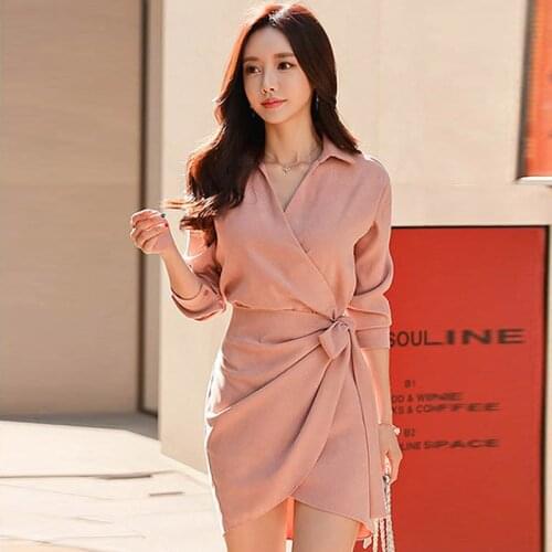 Korean Kimono Style OL Office Lady Dress Women Wrap Sexy Thin High Waist Summer Dresses Bow Casual Vestidos De Fiesta TA5015