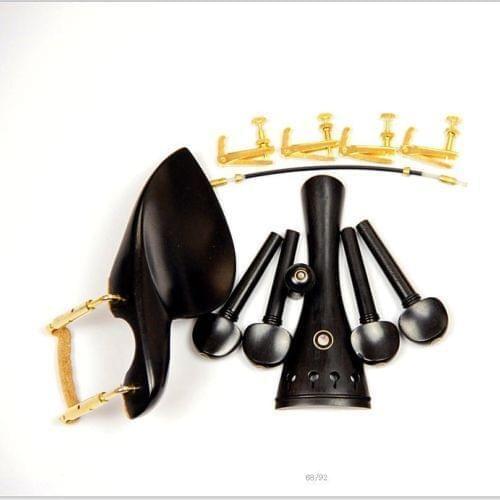 1 Set Brand New Ebony Wood 4/4 Violin Parts Chin Rest Golden Clamps Tailpiece Golden String Tuners Pegs Tail Gut Accessories