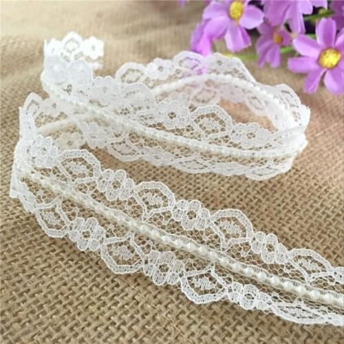 10M* 20mm Vintage Style lace fabric Pearl Ribbon Trim Bridal Wedding (Ivory) 7LS01