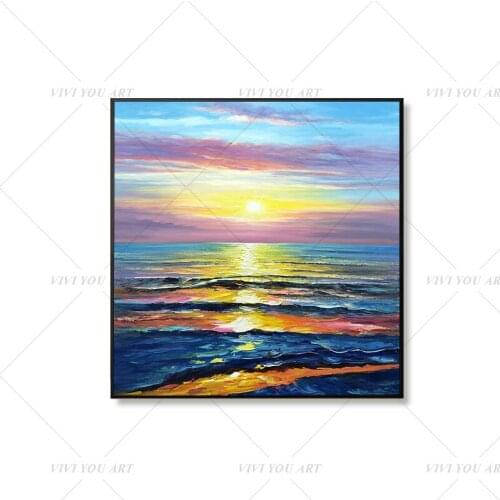 100% Handmade Color Sea View Sun Abstract Painting Modern Art Picture For Living Room Modern Cuadros Canvas Art High Quality