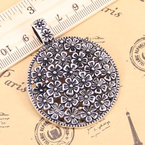 4pcs Charms flower covered disc 58x45mm Antique Pendants,Vintage Tibetan Silver Jewelry,DIY for bracelet necklace