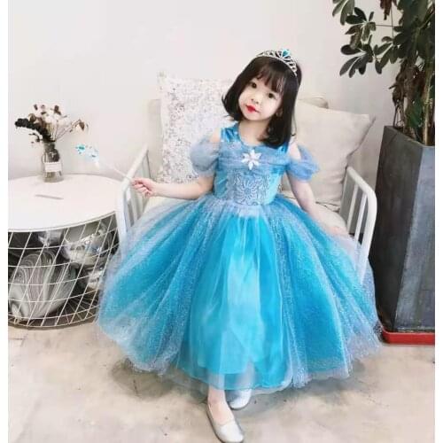 4PCS Summer Lolita Easter Blue Princess Gauze Dress For Bady Girls Short sleeved Ball Gown Dress Birthday Party Wedding Casual