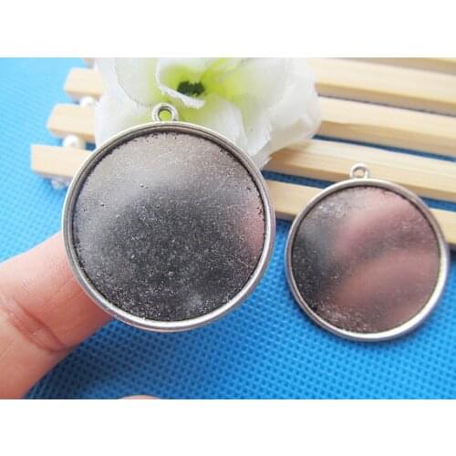 50pcs Antique Silver tone/Antique bronze Base Setting Bezel Tray Bezel Pendant Charm/Finding,fit 30mm Round Cabochon/Cameo