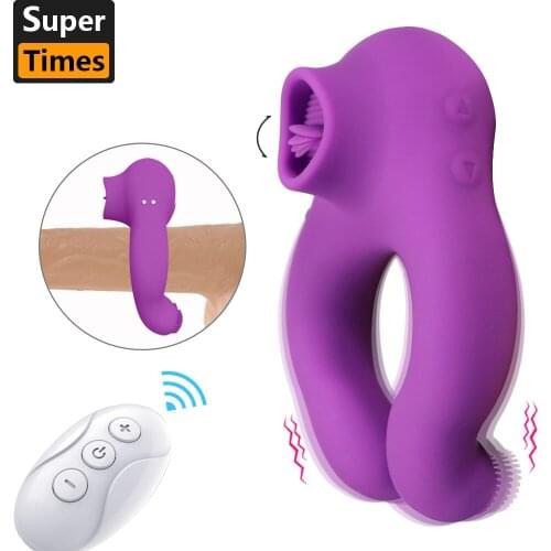 7 Speeds Cock Rings Vibrator Penis Flirting Lock Fine Ring Tongue Licking Clitoral Sucker Stimulation Vibrators Sex Toys for Man
