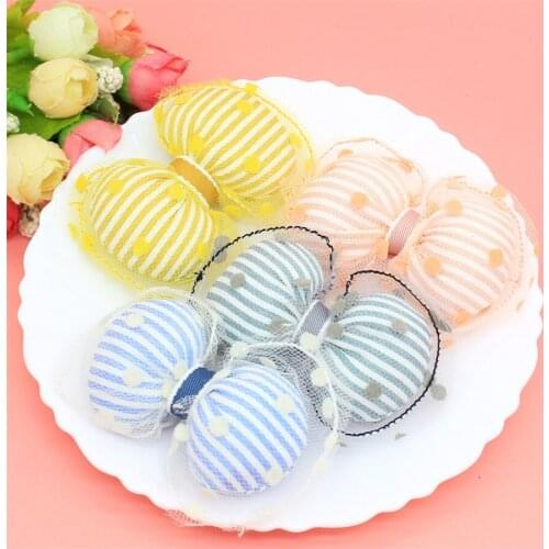 8Pcs/Lot Stripe Fabric Bowknot Appliques For Baby Headwear Clip Yarn Bow Tie Accessories DIY Cloth Bag Brooch Decor Patches New