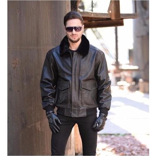 Free Shipping.Classic Winter Warm Genuine Leather Jacket.Eur Size G1 Bomber Cowhide Coat,mens Flight Leather Clothes