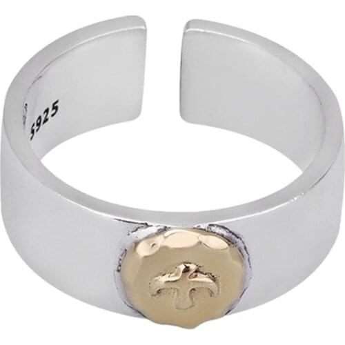 BOCAI New real s925 sterling silver man ring fashion point gold stamping table open simple personality single ring for woman