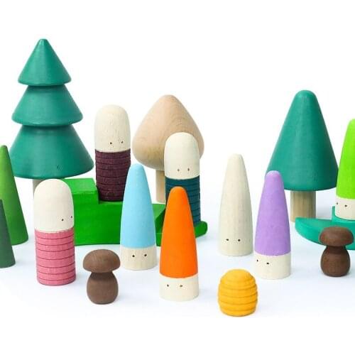 Wooden rainbow building block scene to build baby color cognition early childhood education thumb villain toy 3-5 years old