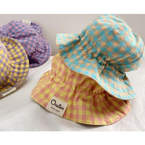 Baby Hats 2021 Plaid Sunproof Windproof Cotton Soft Comfortable Elasticity Beach Caps Boy Girl Summer Outdoor Wear Hats for 7-28