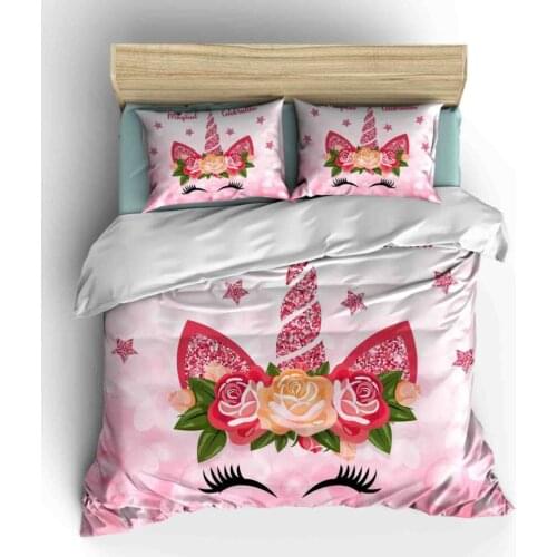 Cartoon Kids Bedding Set for Children Boy Girls Bedspreads Duvet Cover Set Pillowcase Blanket Quilt Cover 140x200 lovely unicorn