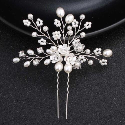 GETNOIVAS 1pc Handmade Shiny Rhinestone Gold/Silver Color Flower Pearl Hairpin Women Children Bride Hair Jewelry Accessories SL