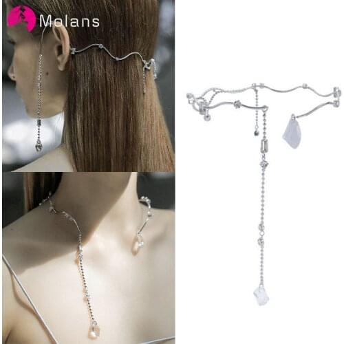 Molans Crystal Rhinestones Head Bands Bridal Wedding Jewelry Necklace Collar Hair Bands Headdress Women Girls Hair Accessories