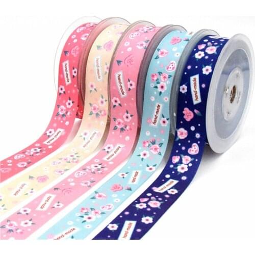 5Yards 25mm Flower Print Grosgrain Ribbon Tape For Craft Needlework Decarotions Satin Ribbons Handcraft DIY Bow Accessories