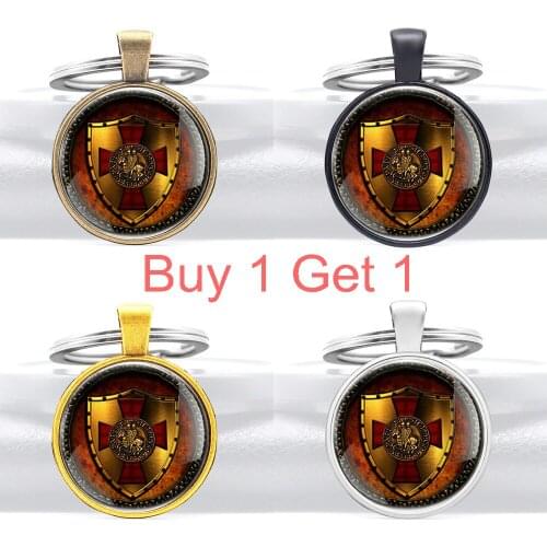 Buy 1 Get 1 Knights Templar Cross Glass Cabochon Key Chains Retro Men Women Christian Pendant Key Rings Jewelry
