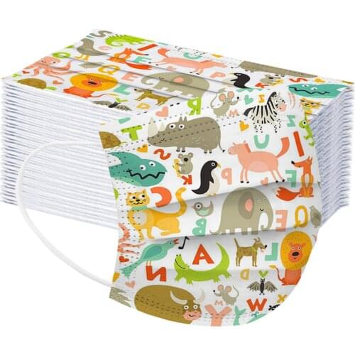 50pcs Cosplay Cartoon Animals Disposable Mask Kids Printed 3ply Filters Children Mouth Masks Halloween Costume Mascarillas