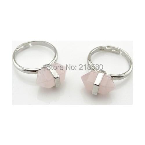SR-009 Healing Crystal Nugget Ring Terminated Rose Pink Quartz Ring Silver Adjustable Ring