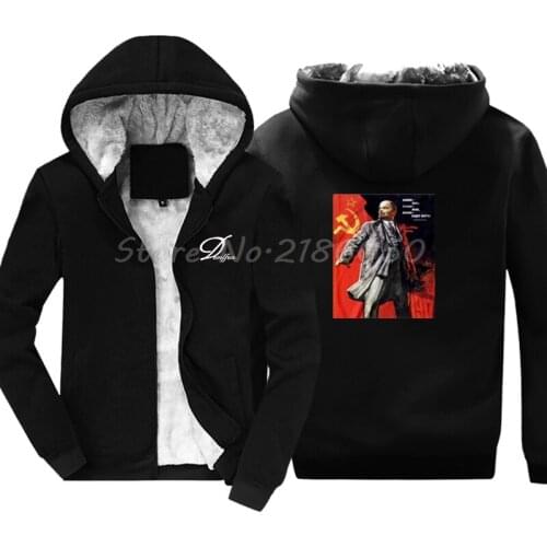 Men Keep Warm Cotton Hoodie Funny Hoodies Lenin Is Alive Soviet Ussr Propaganda Poster Sweatshirts Hip Hop Jackets Harajuku Tops