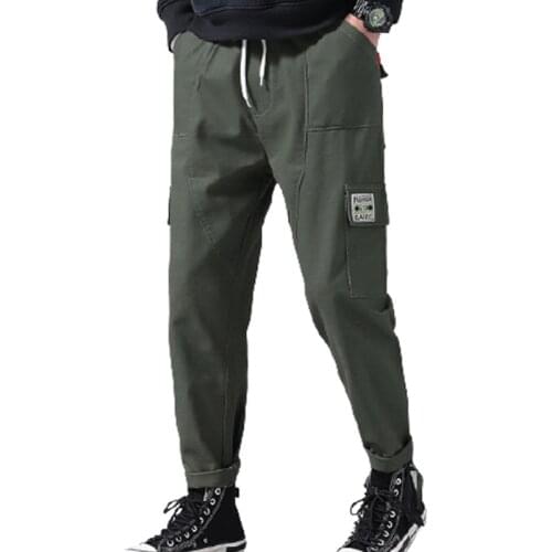 High-Quality Solid Color Harem Pants Mens Trend All-Match Cotton Casual Sports Trousers Loose Overalls Trousers