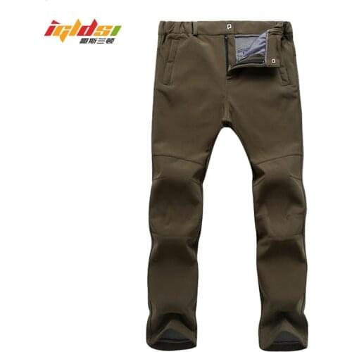 Mens Warm Winter Fleece Pants Stretch Wateproof Pants Men Outwear Thermal Long Trousers Male Casual Work Pants Plus Size 3XL
