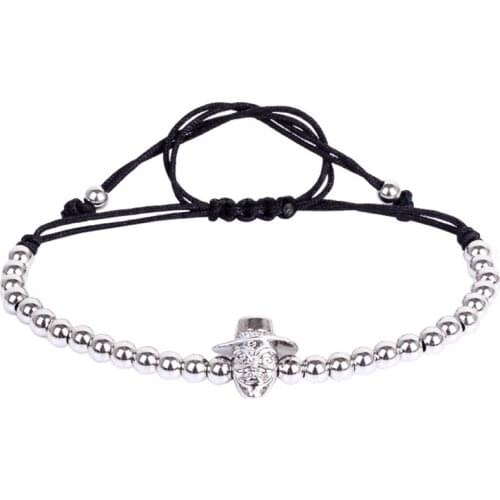 KEJIALAI Punk Style Men Jewelry Skull Bracelets Movie V For Vendetta Anonymous Guy Charm Pave Clear Zircon Macrame Bracelet WX23